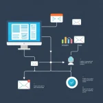 Diagram showing steps of internet marketing for online business including email, SEO, content and traffic.
