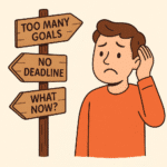Illustration of a confused person facing multiple goal-setting pitfalls
