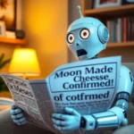 image3 A robot reading a newspaper on internet profit success