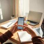 11009 Weekly growth metric review reminder setup with phone and planner