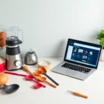 Amazon affiliate dashboard next to popular kitchen gadgets