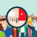 23009 Magnifying glass highlighting a niche audience within a crowd.