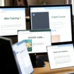 31109 Laptop screen showing several open tabs of mini-trainings and tutorials
