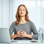 Marketer meditating at home to improve focus and reduce stress