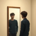 Person staring into a blurry mirror reflection, symbolizing loss of identity when inconsistency ruins plans.