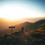 Symbolic image of a digital marketer at a decision point on a journey to online success