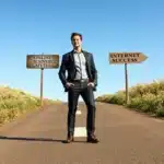 62109 Entrepreneur walking away from online business myths toward Internet Profit Success.