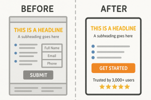  Before and after comparison of landing page design for better conversions
