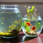 Dirty, neglected fishbowl next to a thriving clean one, symbolizing how inconsistency ruins plans without regular care.
