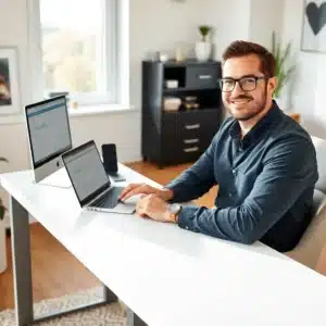 header Affiliate marketer creating bonus strategies for conversions at home desk