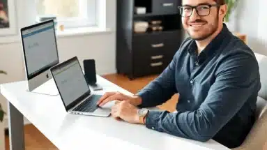 Affiliate marketer creating bonus strategies for conversions at home desk