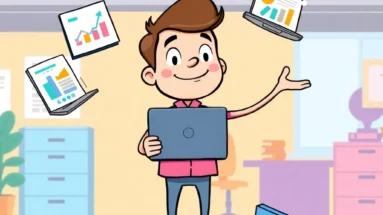 Beginner marketing mistakes illustrated with a marketer juggling too many tasks.