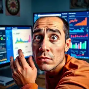 header Beginner struggling with Facebook marketing mistakes on computer