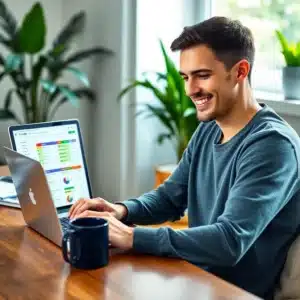 header Beginner marketer tracking simple growth metrics in Google Sheet at home office