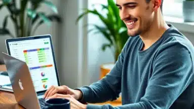 Beginner marketer tracking simple growth metrics in Google Sheet at home office