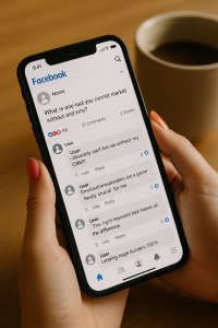 A Facebook post with high engagement — showing how open-ended questions spark comments.
