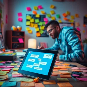 1161025 Marketer brainstorming creative ideas using ChatGPT productivity hacks for marketers.