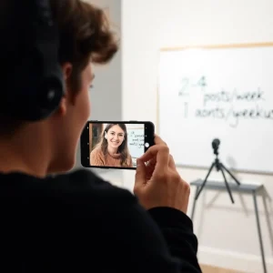 1211025 Beginner content creator filming a video to get seen online fast on TikTok