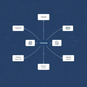 Diagram comparing free AI tools alternatives Claude, Gemini, and Perplexity based on features
