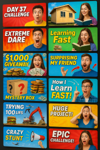 1311025 Rows of YouTube video thumbnails showing the evolution and volume of uploads as part of MrBeast’s YouTube growth strategy.