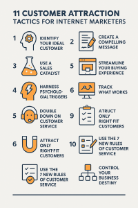 4041125 Summary of customer attraction tactics for internet marketers in a visual format