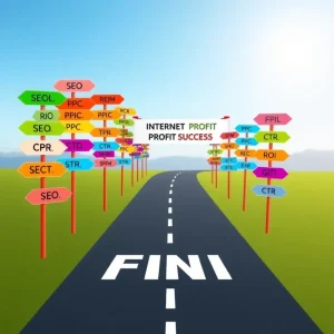 6081025 Roadmap showing 17 internet marketing acronyms leading to Internet Profit Success.