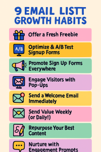 bonus nfographic summarizing nine daily habits for email list growth.