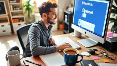 Marketer planning Facebook post types that boost engagement with notes and laptop