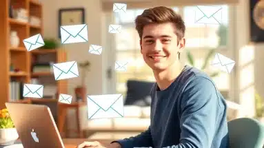 Person using free email list building techniques on a laptop in a cozy home office