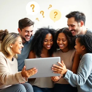 header Group of friends engaging on Facebook using fun conversation-starting questions