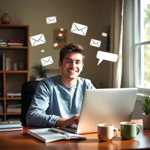 header Person building an email list with ChatGPT in a home office setup