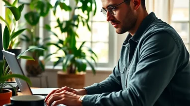 Person building authority online without a website from a home office using a laptop.