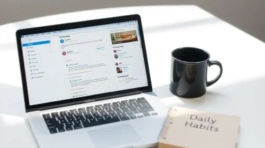 Person working on laptop developing daily email list growth habits in a bright home office.