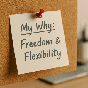 Handwritten motivational note showing a new internet marketer's purpose.