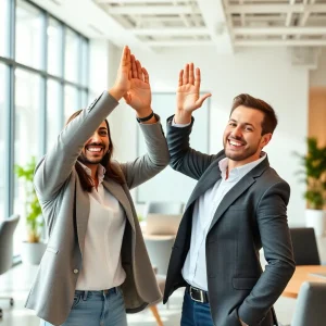 Two affiliate marketers celebrating a successful collaboration