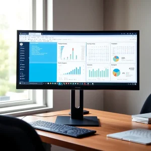 2111125 High-resolution monitor ideal for multitasking in a home office setup for newbie marketers