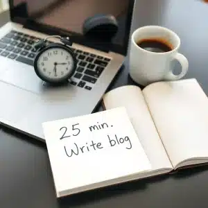 3011225 Motivation routine setup for a new internet marketer with timer and writing tools.