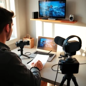 3101125 Person reviewing a short test video and adjusting setup based on a checklist