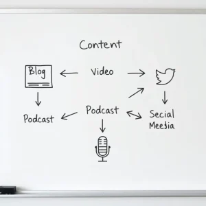 Diagram showing how to repurpose content across multiple formats.
