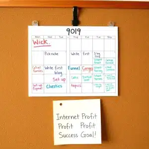 3301125 90-day plan calendar with affiliate site building milestones.