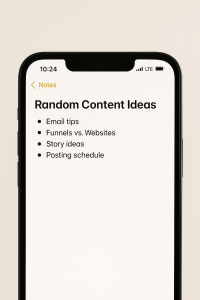 4091125 Mobile phone notes app with brainstormed content ideas , a daily practice for content consistency.