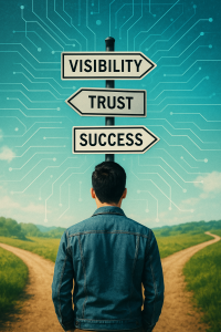 A digital entrepreneur at a crossroads leading to brand visibility and success