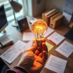 A glowing lightbulb in hand symbolizing breakthrough and lead conversion.