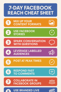Checklist of 9 Facebook reach strategies in infographic format