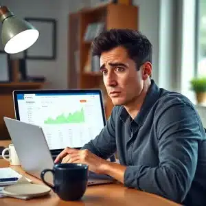 Person analyzing Facebook post performance on a laptop.