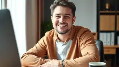 New internet marketer working from home, planning content for online business success.