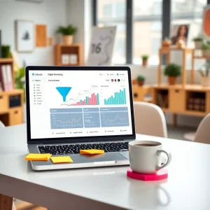 header Funnel conversion optimization dashboard showing improved conversion rates in a modern workspace