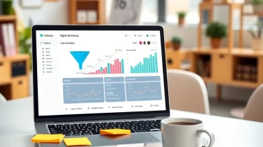 Funnel conversion optimization dashboard showing improved conversion rates in a modern workspace