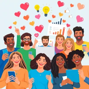 header Group of superfans engaging with a digital creator, symbolizing online community growth and connection.