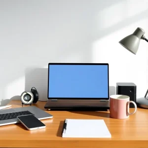 header Clean and simple affiliate marketing desk setup with essential beginner gear.